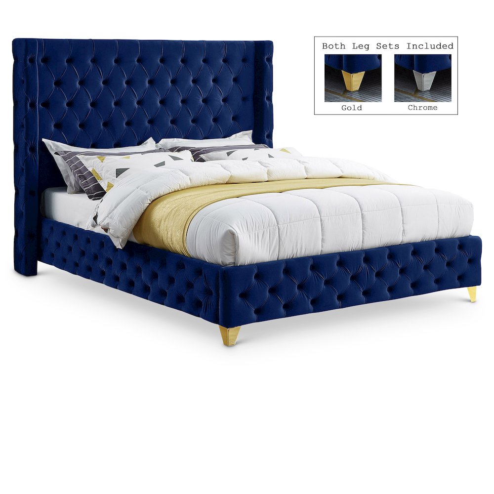 Savan Navy Velvet Full Bed