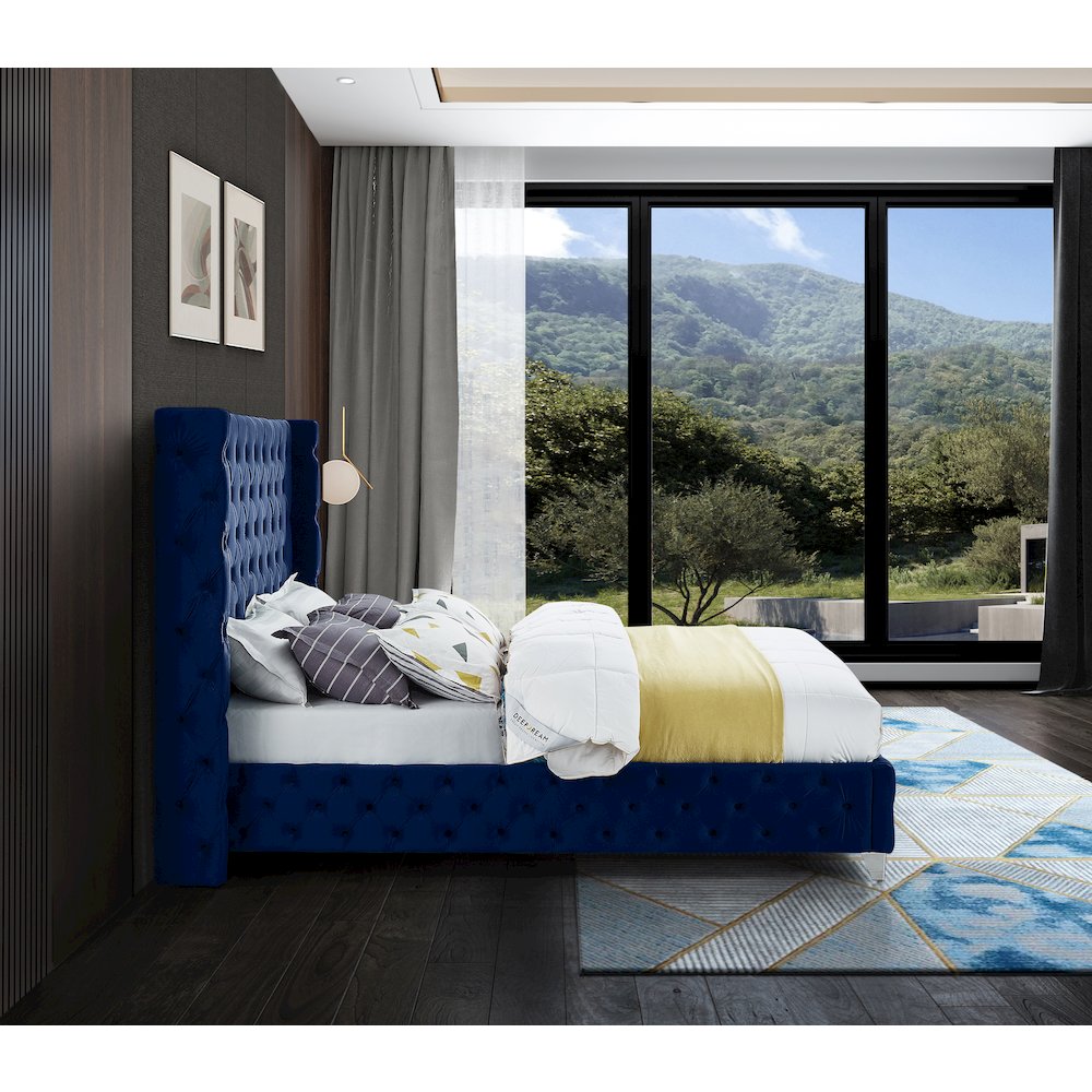 Savan Navy Velvet Full Bed