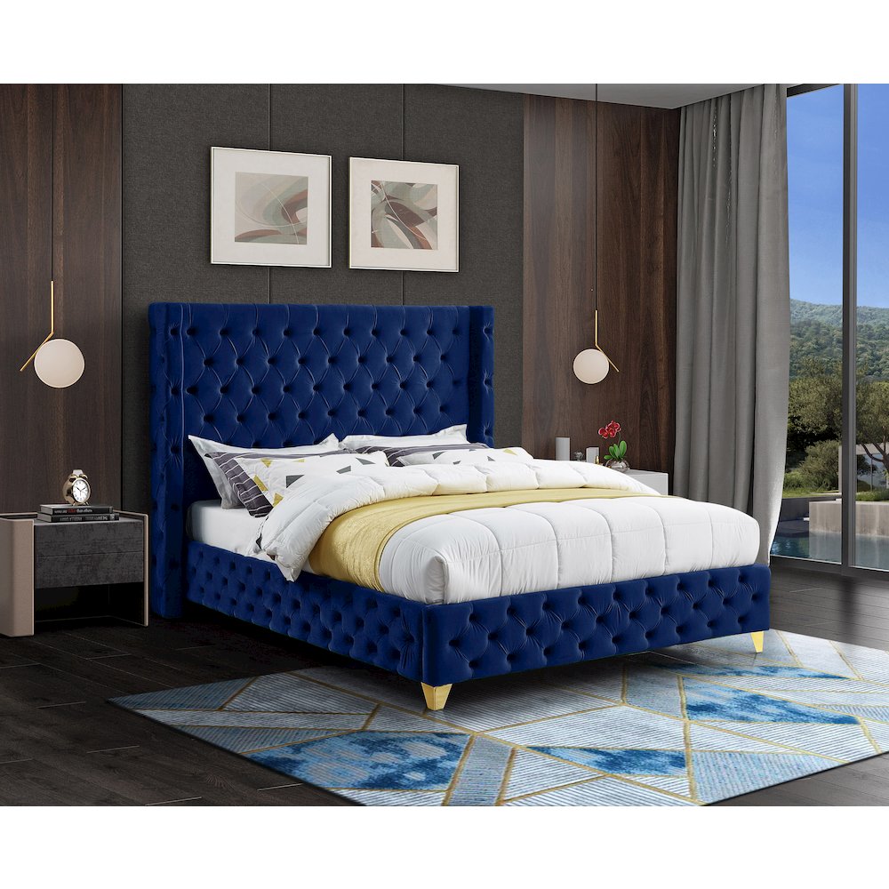 Savan Navy Velvet Full Bed