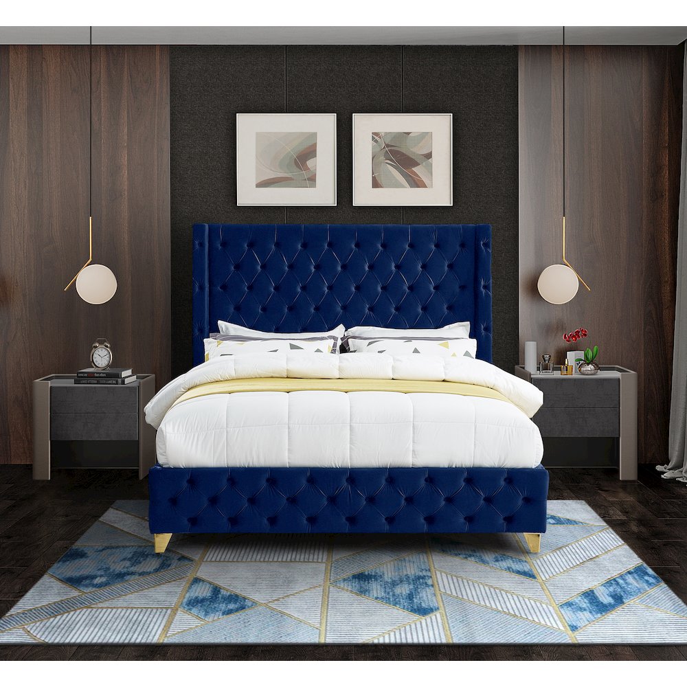 Savan Navy Velvet Full Bed
