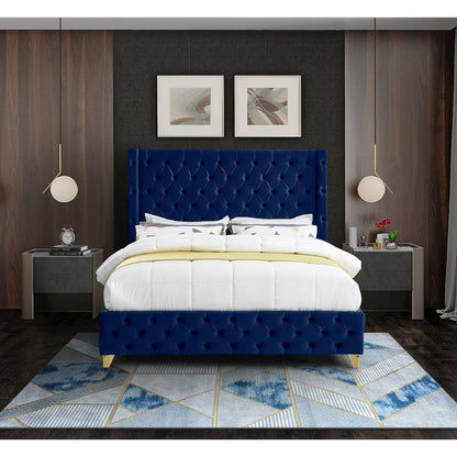Savan Navy Velvet King Bed