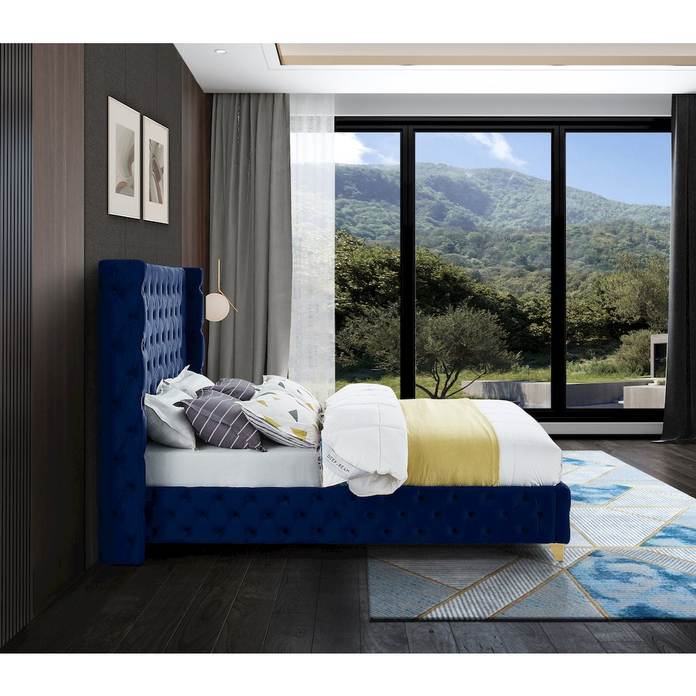 Savan Navy Velvet Queen Bed