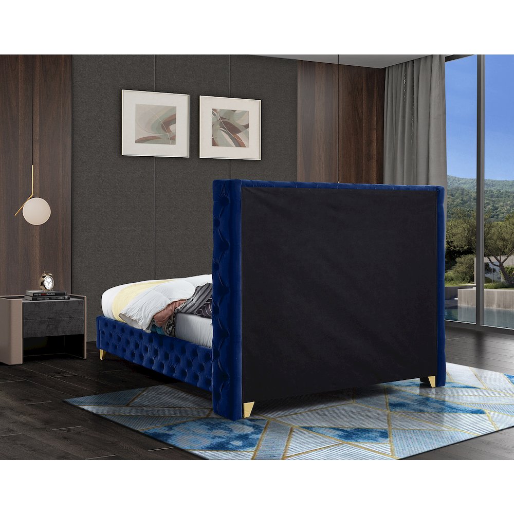Savan Navy Velvet Queen Bed