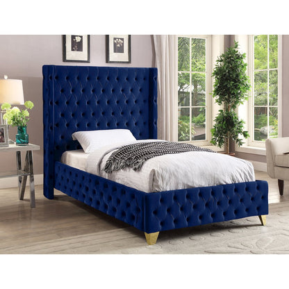 Savan Navy Velvet Twin Bed