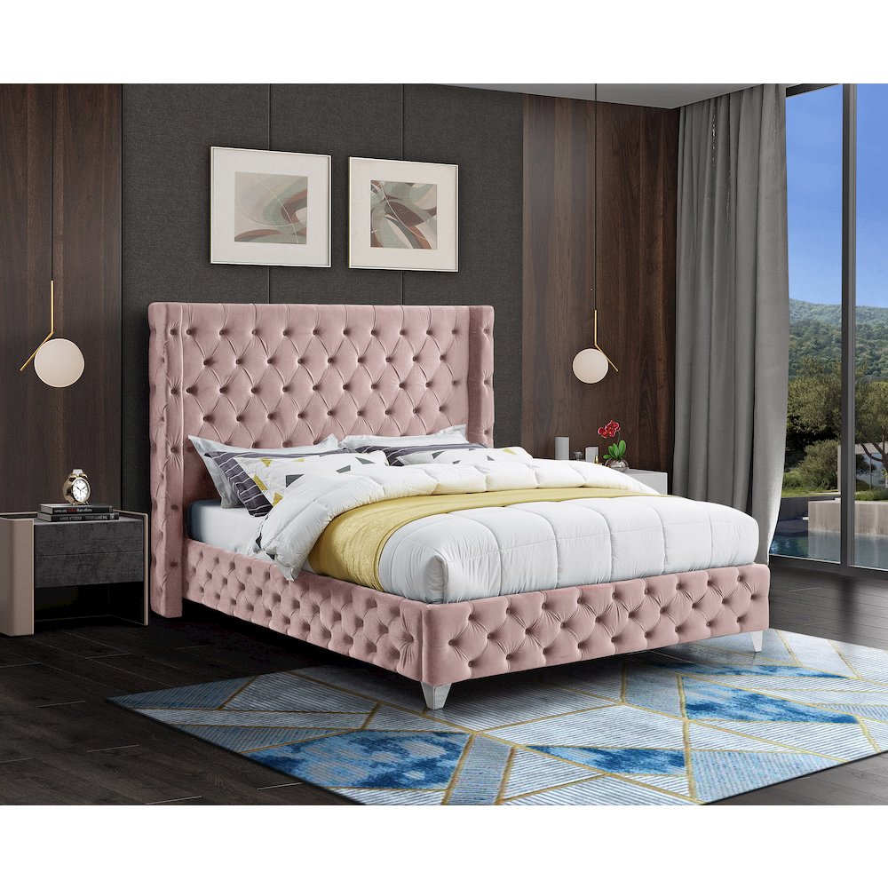 Savan Pink Velvet King Bed