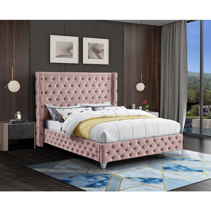 Savan Pink Velvet King Bed