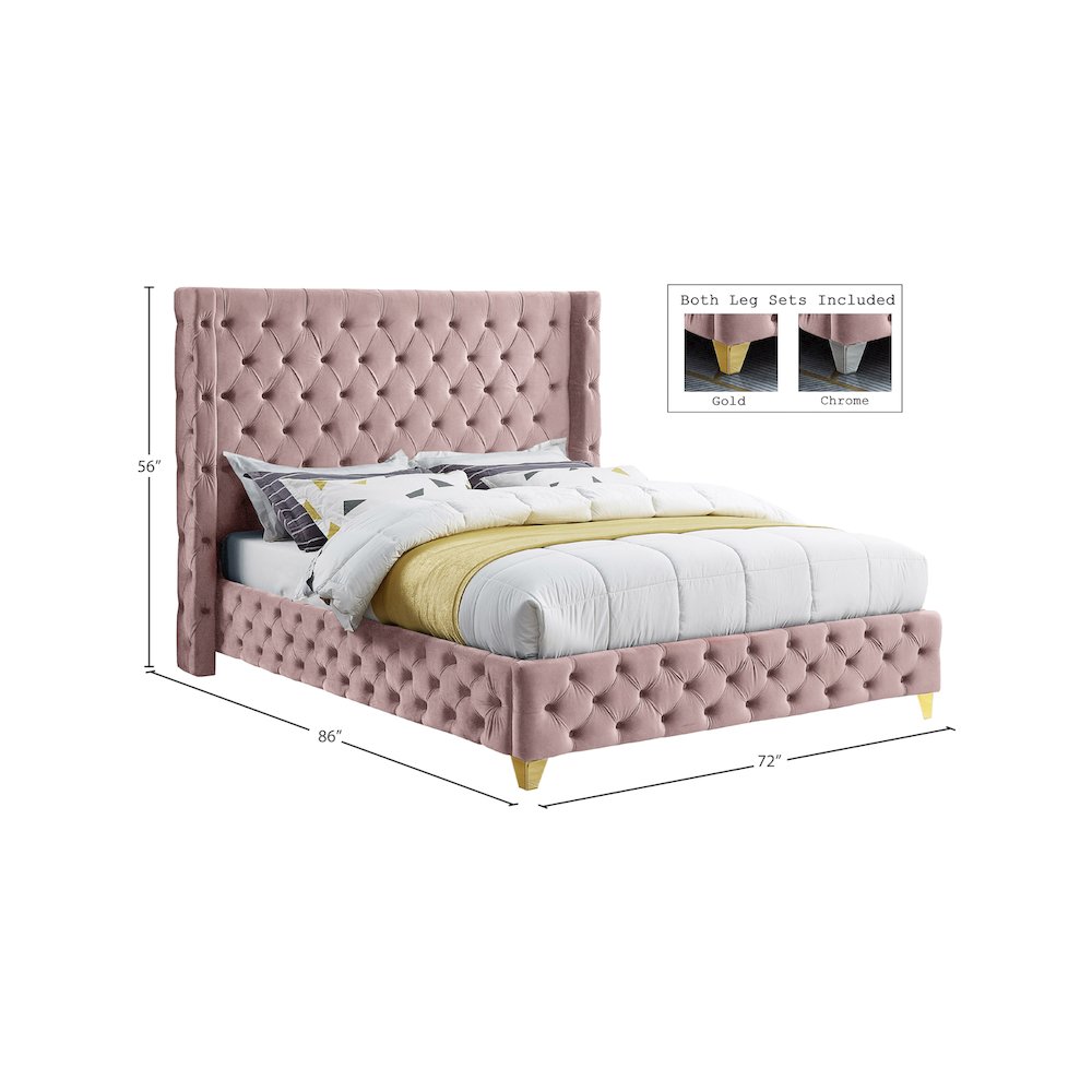 Savan Pink Velvet Queen Bed