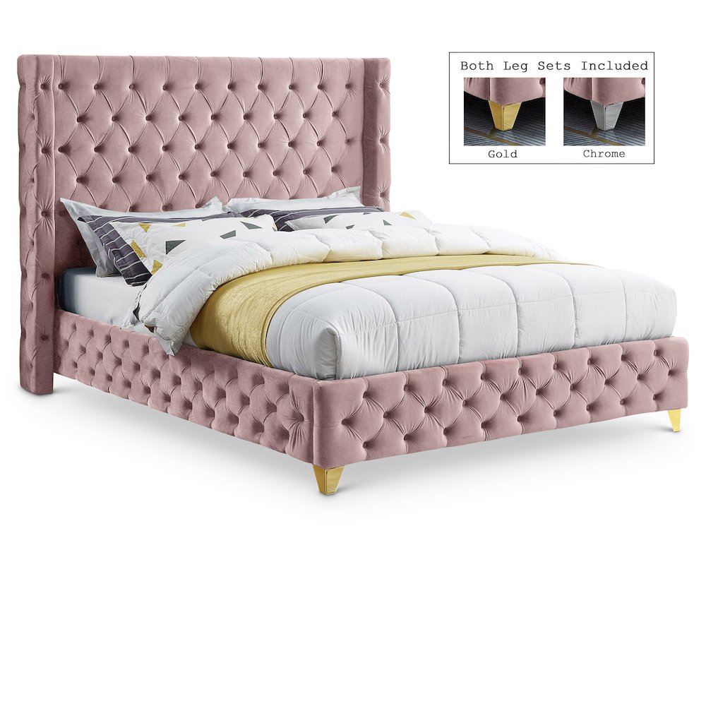 Savan Pink Velvet Queen Bed