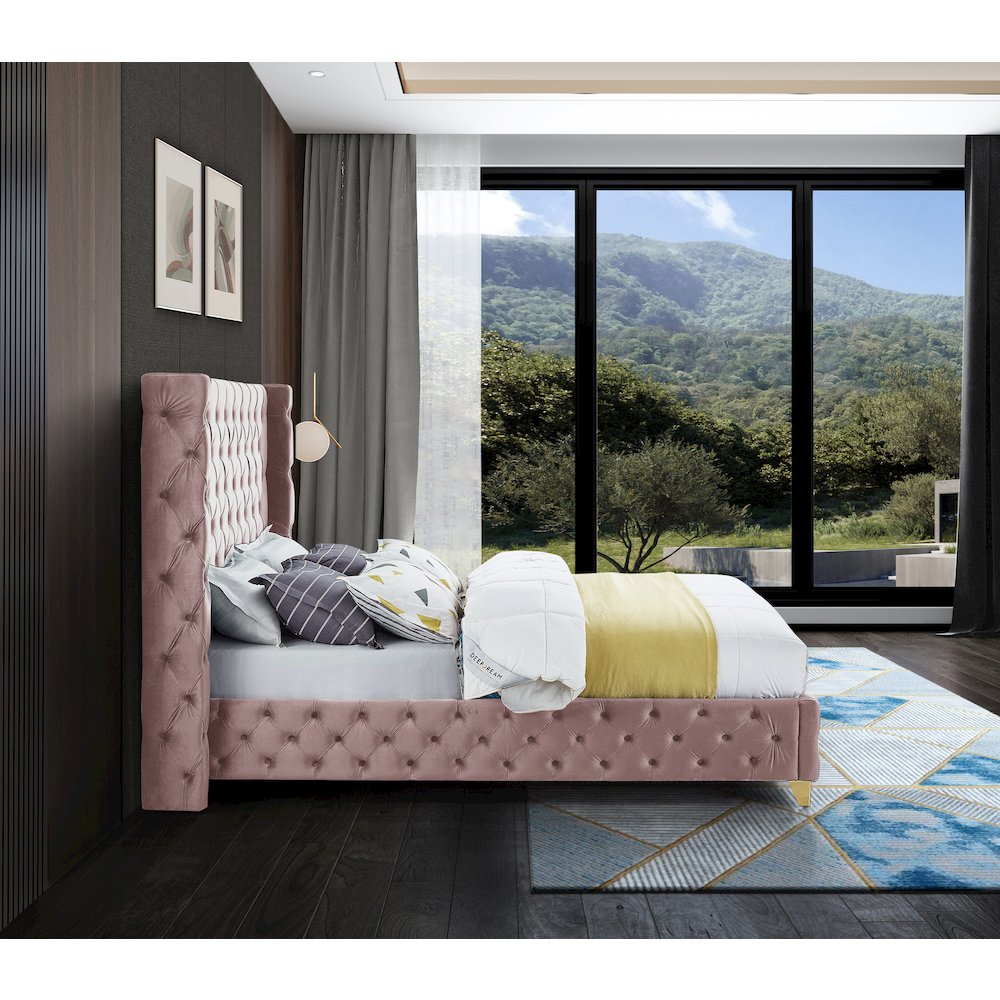 Savan Pink Velvet Queen Bed