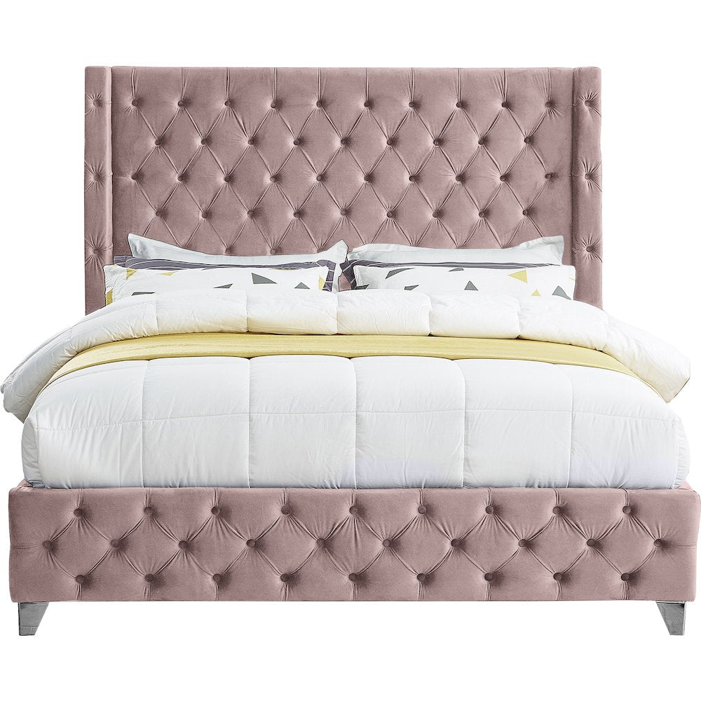 Savan Pink Velvet Queen Bed