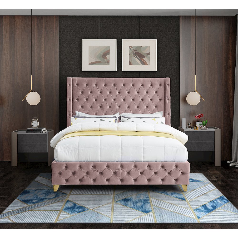 Savan Pink Velvet Queen Bed
