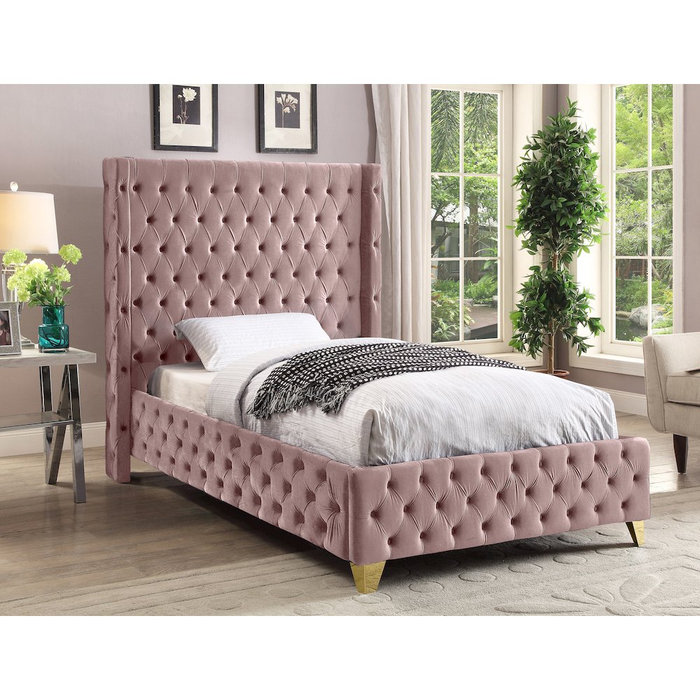 Savan Pink Velvet Twin Bed