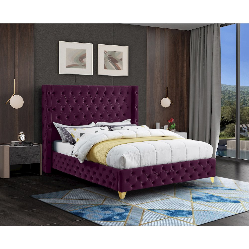 Savan Purple Velvet Full Bed