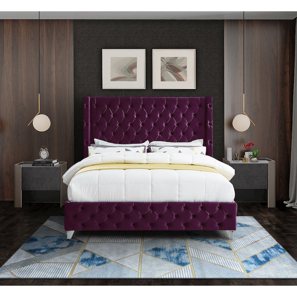 Savan Purple Velvet Full Bed