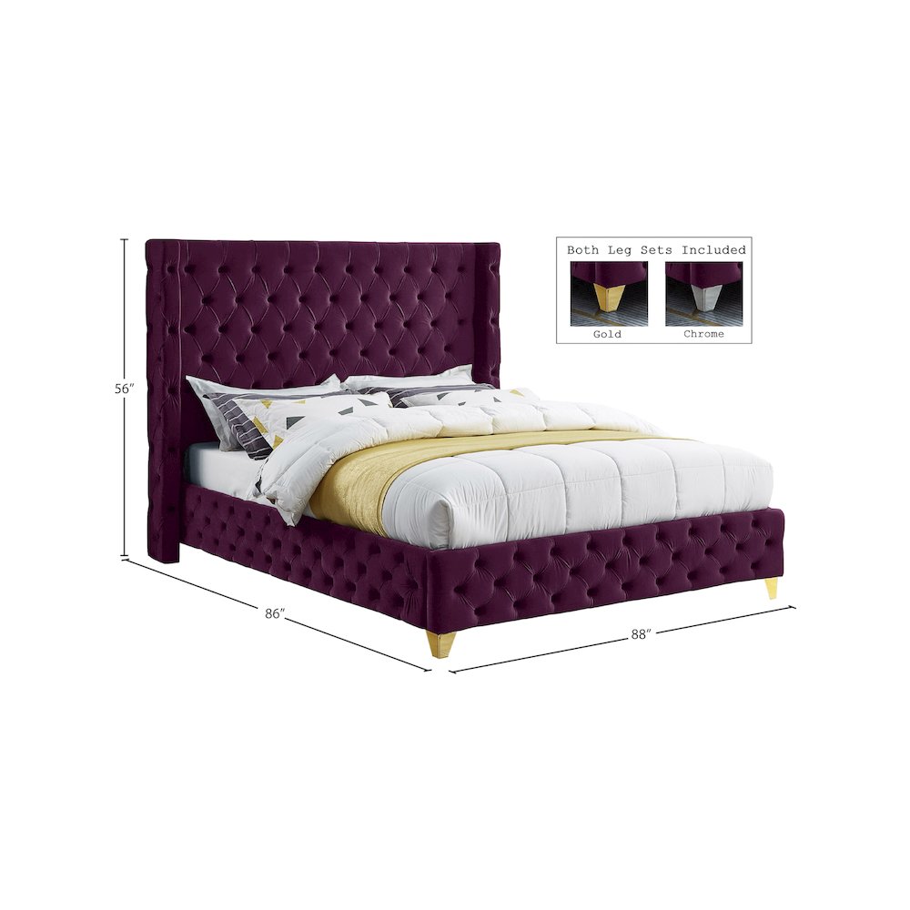 Savan Purple Velvet King Bed