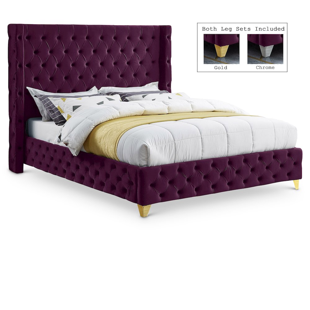 Savan Purple Velvet Queen Bed