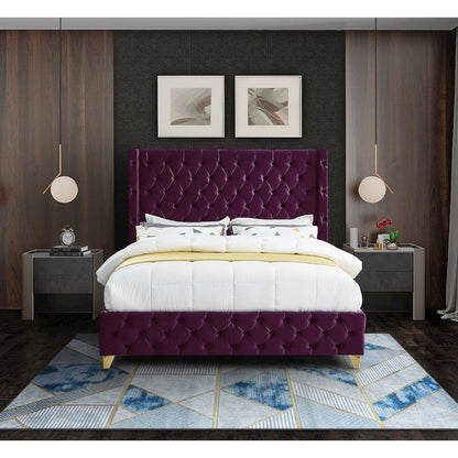 Savan Purple Velvet Queen Bed