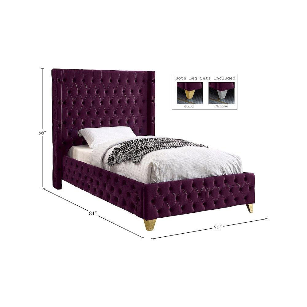 Savan Purple Velvet Twin Bed
