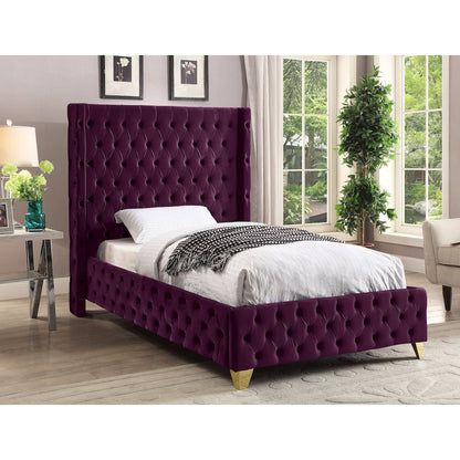 Savan Purple Velvet Twin Bed
