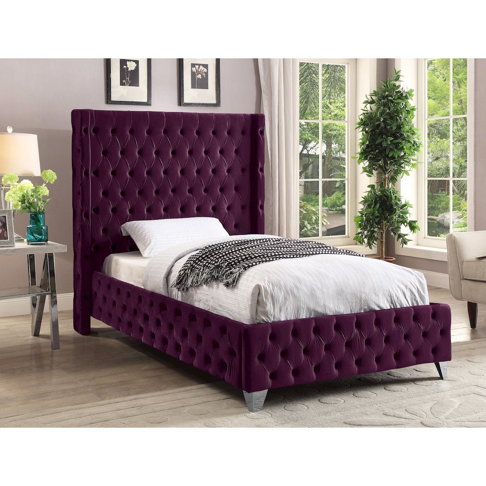 Savan Purple Velvet Twin Bed