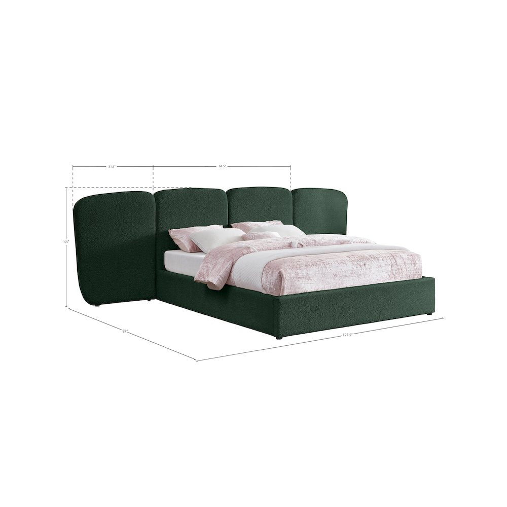 Shiloh Green Green Boucle Fabric Queen Bed