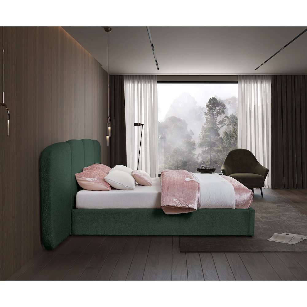 Shiloh Green Green Boucle Fabric Queen Bed