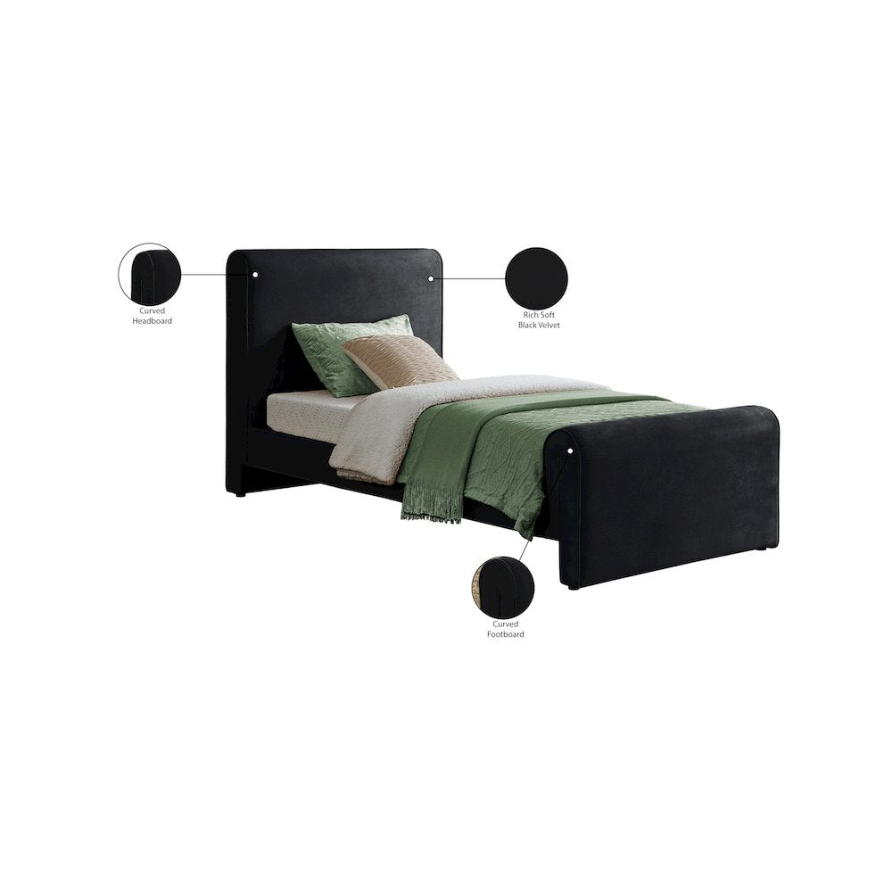 Sloan Black Velvet Twin Bed