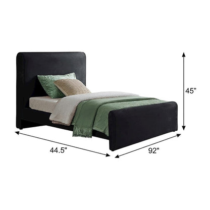 Sloan Velvet Upholstered Platform Bed with Panel Headboard, Black Velvet, Twin