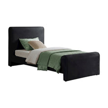 Sloan Velvet Upholstered Platform Bed with Panel Headboard, Black Velvet, Twin