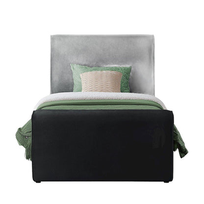Sloan Velvet Upholstered Platform Bed with Panel Headboard, Black Velvet, Twin