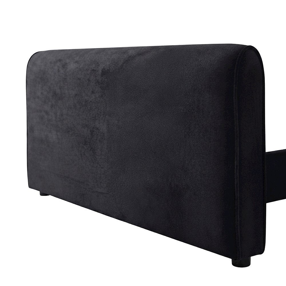 Sloan Velvet Upholstered Platform Bed with Panel Headboard, Black Velvet, Twin