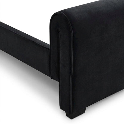 Sloan Velvet Upholstered Platform Bed with Panel Headboard, Black Velvet, Twin