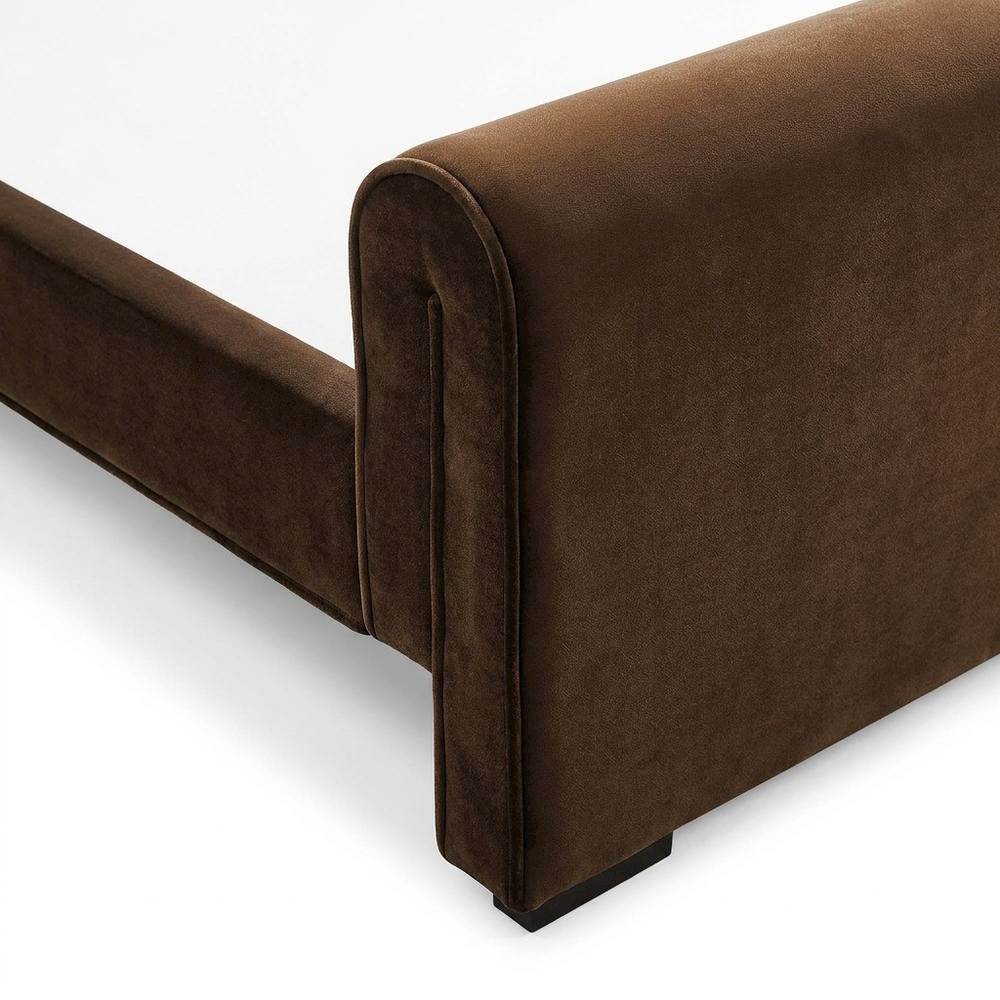 Velvet King Platform Bed with Panel Headboard and Footboard, Brown Velvet