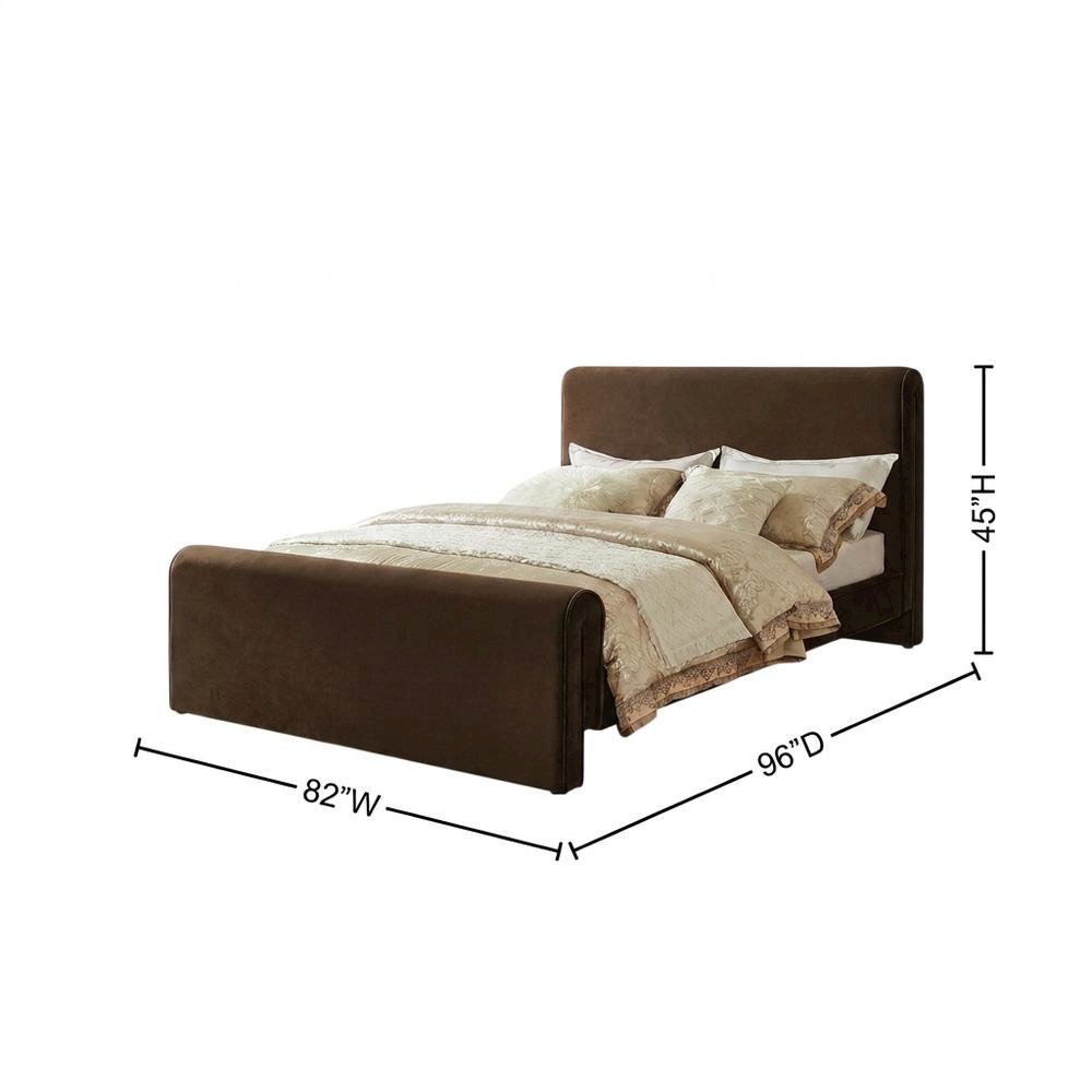 Velvet King Platform Bed with Panel Headboard and Footboard, Brown Velvet