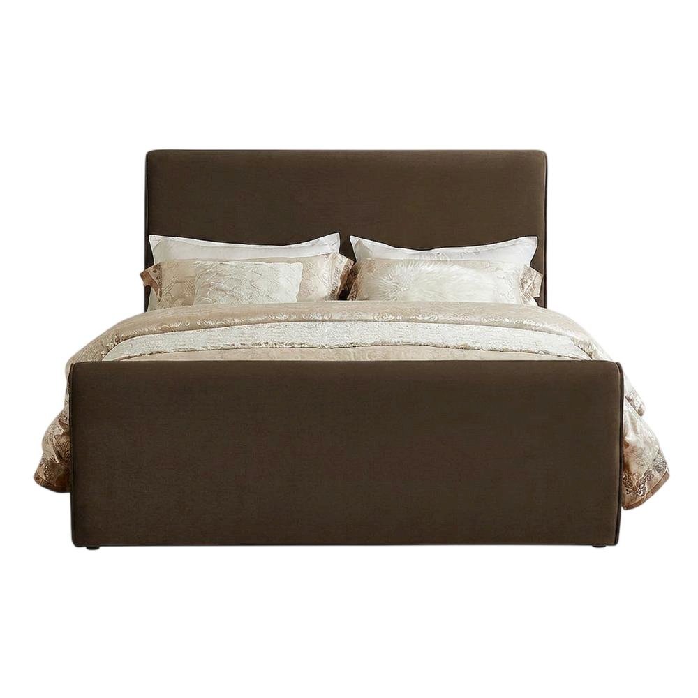 Velvet King Platform Bed with Panel Headboard and Footboard, Brown Velvet