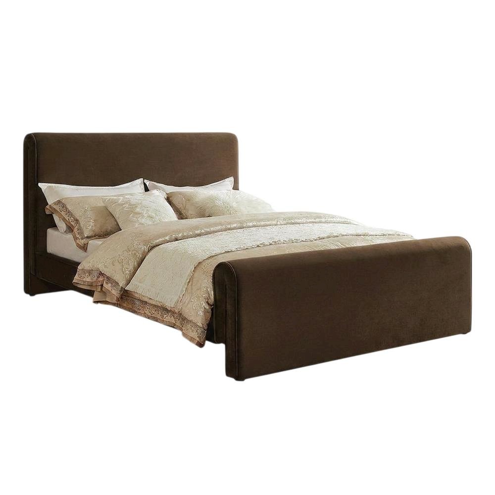 Velvet King Platform Bed with Panel Headboard and Footboard, Brown Velvet