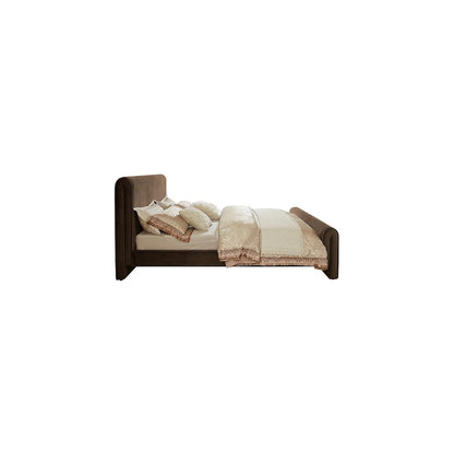 Sloan Velvet Upholstered Platform Bed with Panel Headboard, Brown Velvet, Queen
