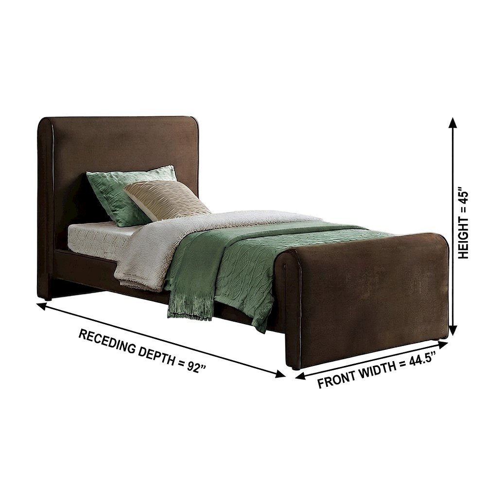 Sloan Velvet Upholstered Platform Bed with Panel Headboard, Brown Velvet, Twin