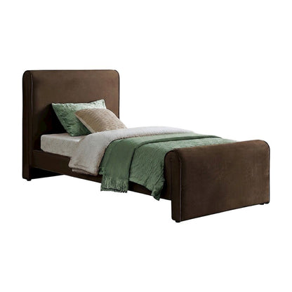 Sloan Velvet Upholstered Platform Bed with Panel Headboard, Brown Velvet, Twin