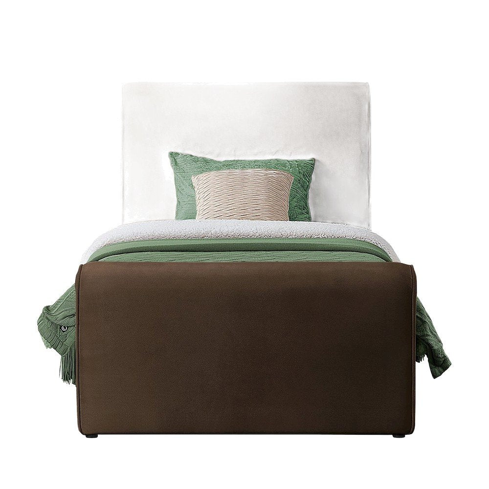 Sloan Velvet Upholstered Platform Bed with Panel Headboard, Brown Velvet, Twin