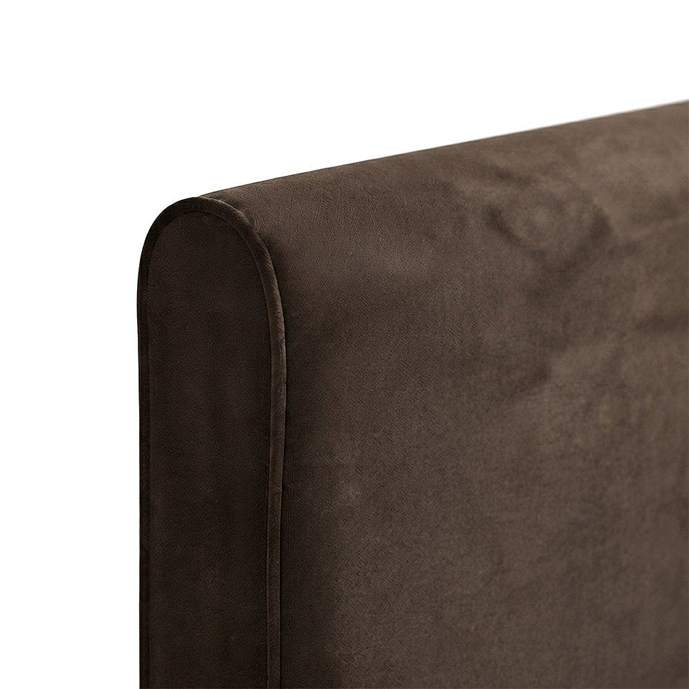 Sloan Velvet Upholstered Platform Bed with Panel Headboard, Brown Velvet, Twin