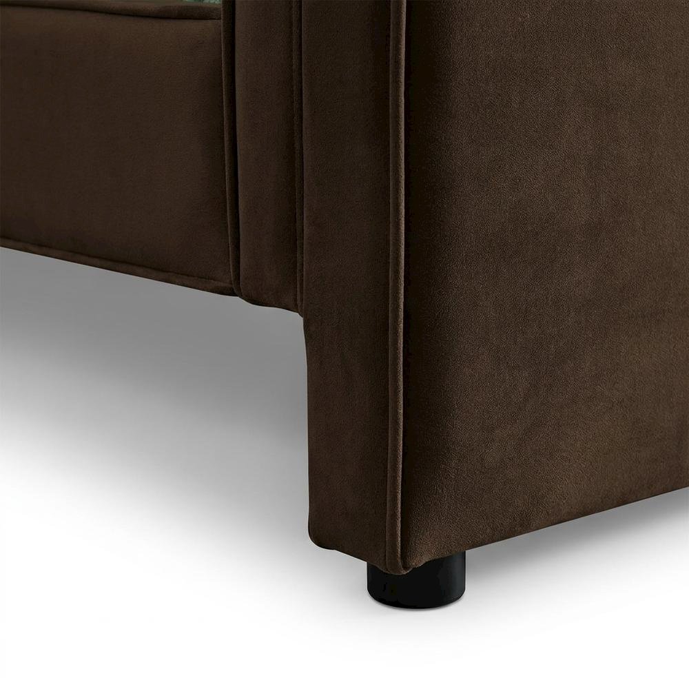 Sloan Velvet Upholstered Platform Bed with Panel Headboard, Brown Velvet, Twin