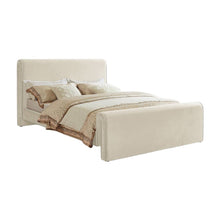Sloan Velvet Upholstered Platform Bed with Panel Headboard, Cream Velvet, King
