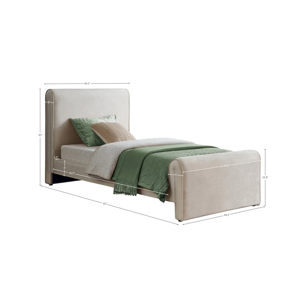 Sloan Cream Velvet Twin Bed