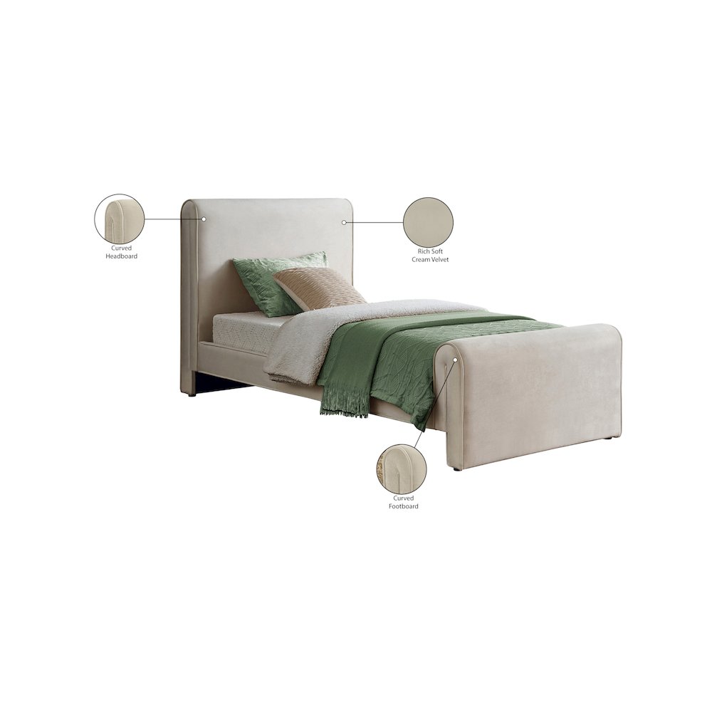 Sloan Cream Velvet Twin Bed