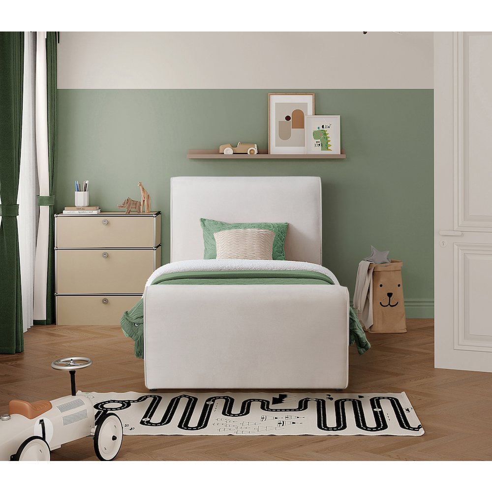 Sloan Cream Velvet Twin Bed