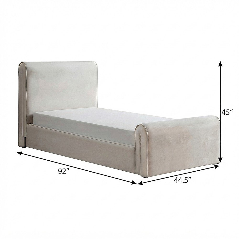 Sloan Velvet Upholstered Platform Bed with Panel Headboard, Cream Velvet, Twin