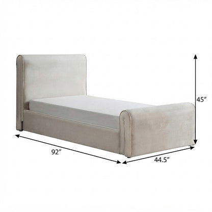 Sloan Velvet Upholstered Platform Bed with Panel Headboard, Cream Velvet, Twin
