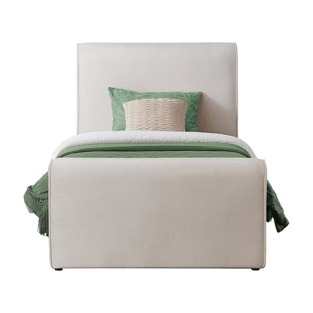 Sloan Velvet Upholstered Platform Bed with Panel Headboard, Cream Velvet, Twin