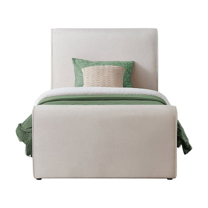 Sloan Velvet Upholstered Platform Bed with Panel Headboard, Cream Velvet, Twin